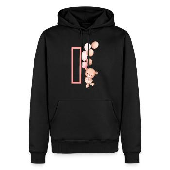 Lettre i rose ours - Sweat à capuche Premium bio Homme - noir - Devant - Nico (187cm)