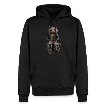 Biker-Waschbär - Männer Premium Bio Hoodie - Schwarz - Vorne - Nico (187cm)