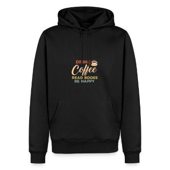 Trinken Kaffee lustige Buchwürmer Lesen Bücher sei - Männer Premium Bio Hoodie - Schwarz - Vorne - Nico (187cm)