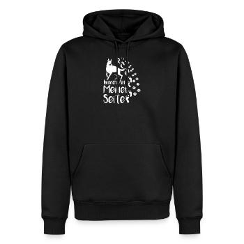 Immer an meiner Seite, Hund, Hundebesitzer, Pfote - Männer Premium Bio Hoodie - Schwarz - Vorne - Nico (187cm)