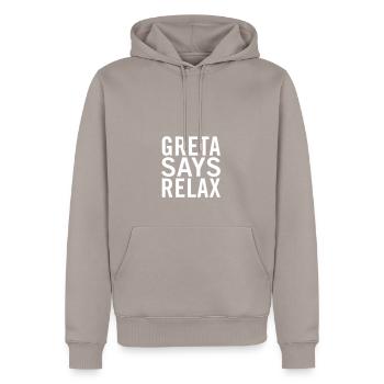 Greta sagt, entspann dich - Männer Premium Bio Hoodie - Taupe - Vorne - Nico (187cm)