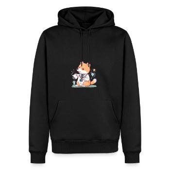 Chien japonais Shiba Inu, médecin, cœur - Sweat à capuche Premium bio Homme - noir - Devant - Nico (187cm)