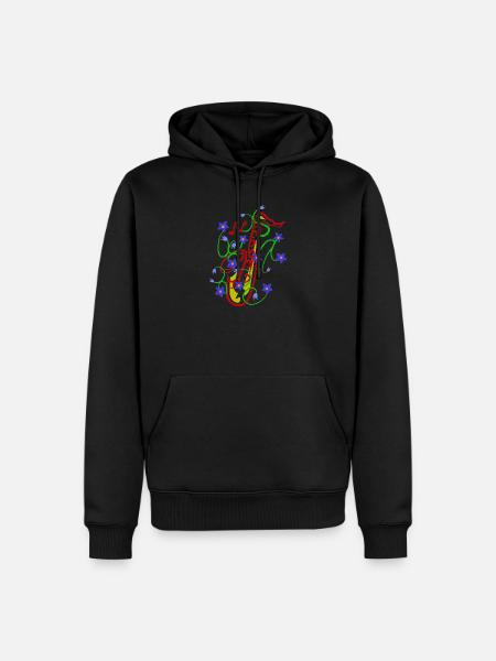 Blumenmuster mit verspieltem Saxophon design - Männer Premium Bio Hoodie - Schwarz