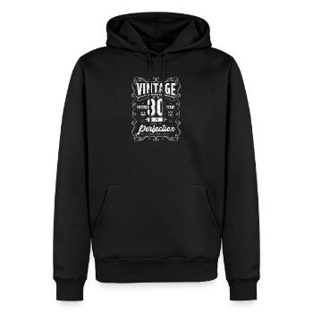 Typographie vintage du 30e anniversaire - Sweat à capuche Premium bio Homme - noir - Devant - Nico (187cm)