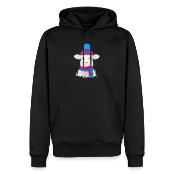 weißes Schaf mit bunter Pudelmütze & Strick Schal - Männer Premium Bio Hoodie - Schwarz - Vorne - Nico (187cm)
