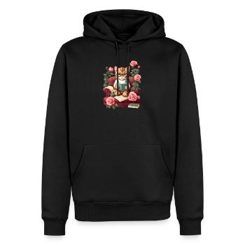 Chat intelligent mignon avec des lunettes de lecture - Sweat à capuche Premium bio Homme - noir - Devant - Nico (187cm)