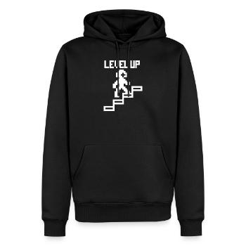 Passez au niveau supérieur - pixels de jeu amusants - Sweat à capuche Premium bio Homme - noir - Devant - Nico (187cm)