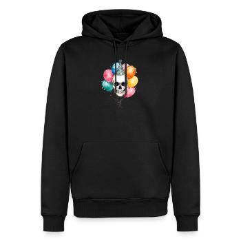Totenkopf mit Partyhut und Ballons Happy Birthday - Männer Premium Bio Hoodie - Schwarz - Vorne - Nico (187cm)