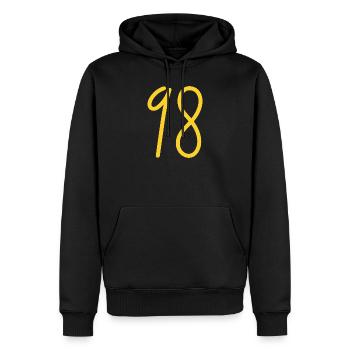 98 - Männer Premium Bio Hoodie - Schwarz - Vorne - Nico (187cm)