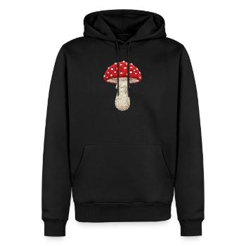 Rouge champignon blanc dans un aspect brodé (imprimé) - Sweat à capuche Premium bio Homme - noir - Devant - Nico (187cm)