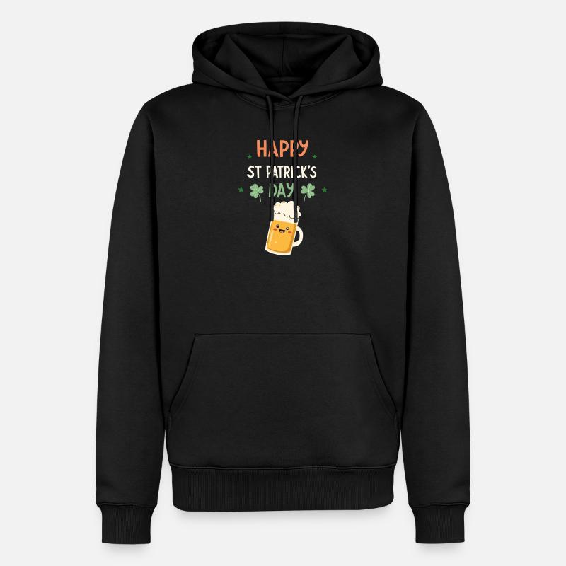 Saint-Patrick Happy Bière Dessin - Sweat à capuche Premium bio Homme - noir