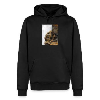 Des oiseaux marins assis sur la falaise près de la cascade - Sweat à capuche Premium bio Homme - noir - Devant - Nico (187cm)