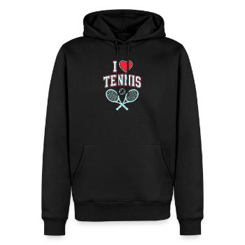 I Love Tennis Shirt, Cool Tennis Fan Style - Männer Premium Bio Hoodie - Schwarz - Vorne - Nico (187cm)