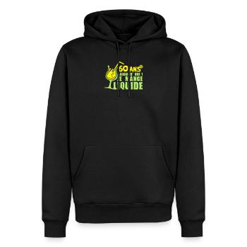 60 ans mange liquide anniversaire - Sweat à capuche Premium bio Homme - noir - Devant - Nico (187cm)