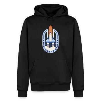 Willkommen im Weltraum Willkommen im Weltraum Gesc - Männer Premium Bio Hoodie - Schwarz - Vorne - Nico (187cm)
