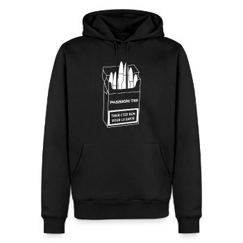Humour Tir Sportif - Tirer c'est bon pour la santé - Sweat à capuche Premium bio Homme - noir - Devant - Nico (187cm)