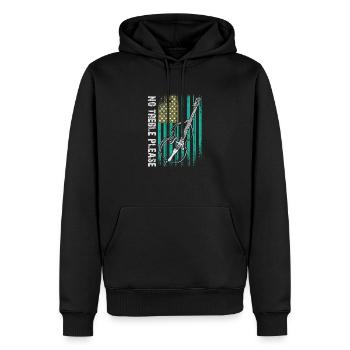 Plus de basses - pas d’aigus - contrebasse avec drapeau - Sweat à capuche Premium bio Homme - noir - Devant - Nico (187cm)