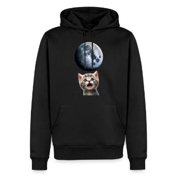 Chat miaulant vers la lune - Sweat à capuche Premium bio Homme - noir - Devant - Nico (187cm)