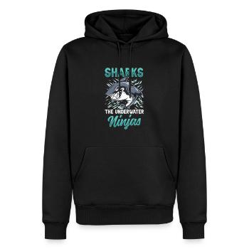 Requins les ninjas sous-marins - Sweat à capuche Premium bio Homme - noir - Devant - Nico (187cm)