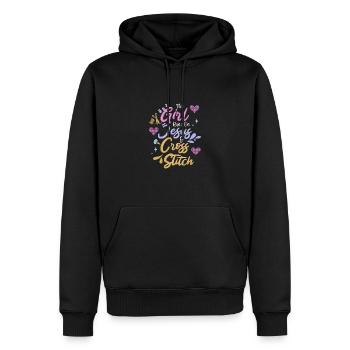 Broderie au point de croix au point de croix - Sweat à capuche Premium bio Homme - noir - Devant - Nico (187cm)