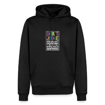 Santé mentale Mentale Gesundheit - Sweat à capuche Premium bio Homme - noir - Devant - Nico (187cm)