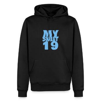 19 - Männer Premium Bio Hoodie - Schwarz - Vorne - Nico (187cm)