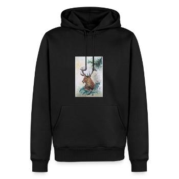 Hirsch Deer - Männer Premium Bio Hoodie - Schwarz - Vorne - Nico (187cm)