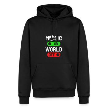 Music ON World OFF - Männer Premium Bio Hoodie - Schwarz - Vorne - Nico (187cm)