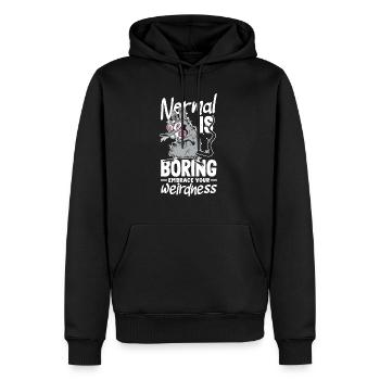 Normal is boring Embrace your weirdness - Men’s Premium Organic Hoodie - black - Front - Nico (187cm)