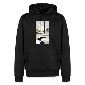 Paysage hivernal avec champs, arbres et planètes - Sweat à capuche Premium bio Homme - noir - Devant - Nico (187cm)