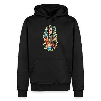 Rockabilly / Pin-up / Années 50 - Sweat à capuche Premium bio Homme - noir - Devant - Nico (187cm)