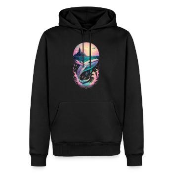 Whimsical Whale: Graceful Journey in Pastel Waters - Men’s Premium Organic Hoodie - black - Front - Nico (187cm)