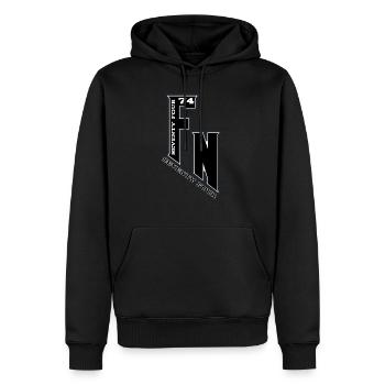 Monogram FN74 Emblème Urbain - Sweat à capuche Premium bio Homme - noir - Devant - Nico (187cm)