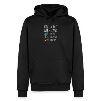 Just A Boy Who Loves Trucks Excavators Tractors - Men’s Premium Organic Hoodie - black - Front - Nico (187cm)