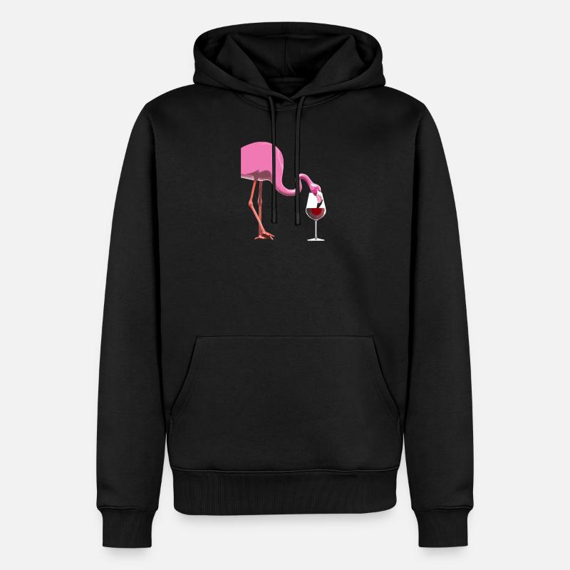 Flamant rose avec verre à vin - Sweat à capuche Premium bio Homme - noir