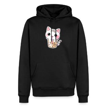 Kawaii Bubble Tea Katze - Männer Premium Bio Hoodie - Schwarz - Vorne - Nico (187cm)