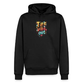 EINSCHALTEN, AUSSCHWINGEN, MUSIKZITAT - Männer Premium Bio Hoodie - Schwarz - Vorne - Nico (187cm)