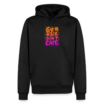 CHEVEUX DE GYM, NE VOUS EN SOUCIEZ PAS, CITATION DE GYM DRÔLE - Sweat à capuche Premium bio Homme - noir - Devant - Nico (187cm)