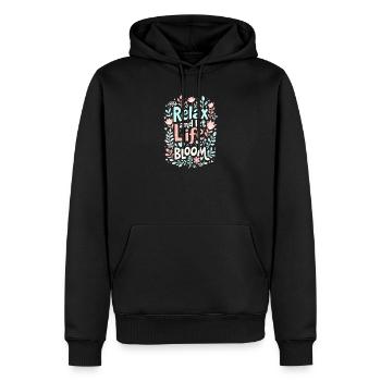 ENTSPANNEN SIE SICH UND LASSEN SIE DAS LEBEN ERBLÜHEN - Männer Premium Bio Hoodie - Schwarz - Vorne - Nico (187cm)