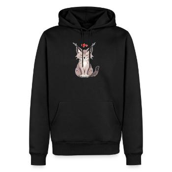 Kleiner Luchs mit Herz – Niedlich & Wild - Männer Premium Bio Hoodie - Schwarz - Vorne - Nico (187cm)