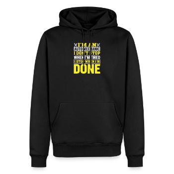 Dicton motivant pour les mécaniciens automobiles - Sweat à capuche Premium bio Homme - noir - Devant - Nico (187cm)