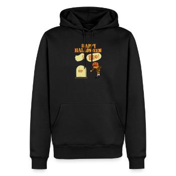Halloween dessin animé citrouille fantôme - Sweat à capuche Premium bio Homme - noir - Devant - Nico (187cm)