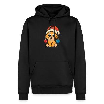 Mignon chat de Noël avec chapeau - Sweat à capuche Premium bio Homme - noir - Devant - Nico (187cm)
