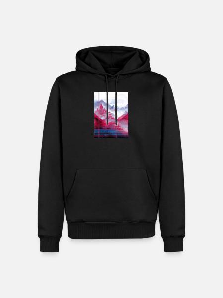 Psy-Art - Tempel über Berglandschaft - Männer Premium Bio Hoodie - Schwarz
