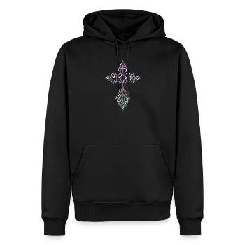 Verziertes Gradientenkreuz - Männer Premium Bio Hoodie - Schwarz - Vorne - Nico (187cm)