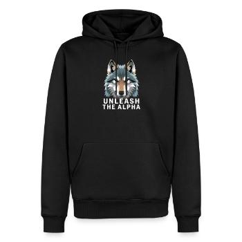  Unleash The Alpha Wolf Motivationsspruch Alpha - Männer Premium Bio Hoodie - Schwarz - Vorne - Nico (187cm)