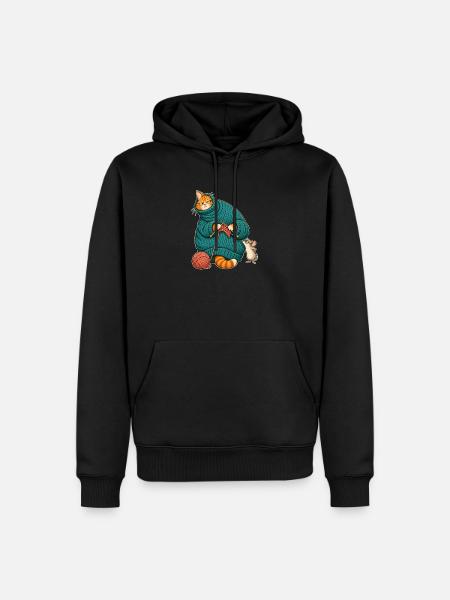 Katze strickt sich selbst ein - Männer Premium Bio Hoodie - Schwarz