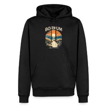 Borkum Nordsee Retro Leuchtturm Dünen Küstenmotiv - Männer Premium Bio Hoodie - Schwarz - Vorne - Nico (187cm)