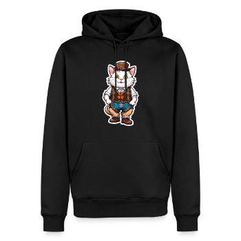 Lederhose / Tier / Tracht / Tradition / Katze - Männer Premium Bio Hoodie - Schwarz - Vorne - Nico (187cm)