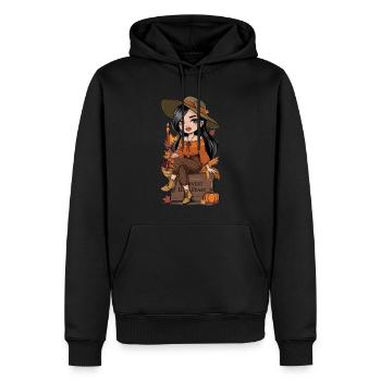 Herbst Frau Natur Blätter Jahreszeit - Männer Premium Bio Hoodie - Schwarz - Vorne - Nico (187cm)